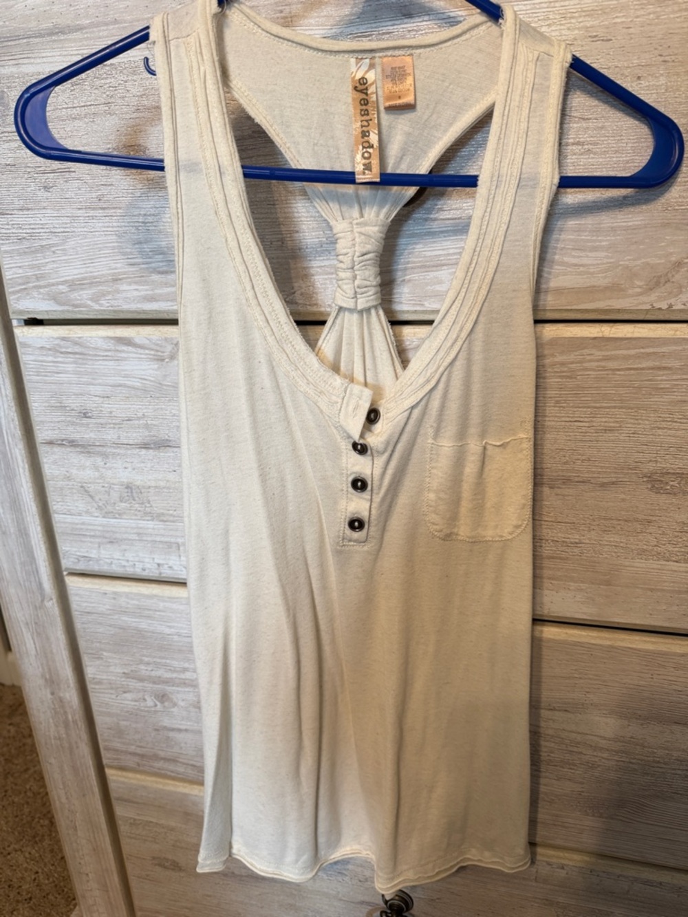 Women’s Eyeshadow Cream Knotted Racerback Henley Tank- small